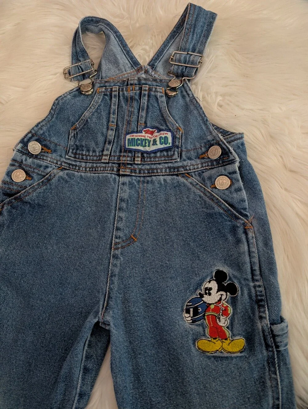 Vintage Mickey & Co Disney Denim Bib Overalls Minnie Girls Boys 2T